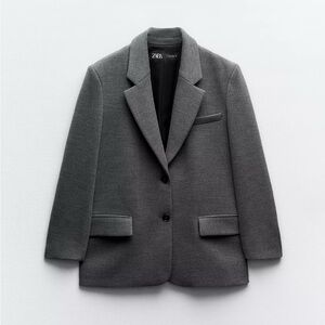Zara Charcoal straight cut shoulder pad Gray Blazer - oversize fit